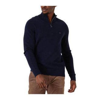Tommy Hilfiger Lambswool Zip Mock - Heren - Truien - Blauw - Maat: XL Wol