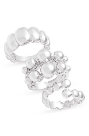Open Edit Set of 3 Orb Textured Rings in Silver at Nordstrom, Size Medium