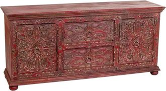 Wanderlust Deco Aparador de madera artesanal rojo 165x45x76h cm