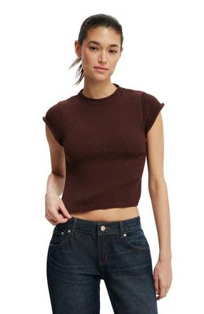 Cotton On Womens Textured Shortsleeve Knit Top in Dark Oak at Nordstrom, Size Xx-Small