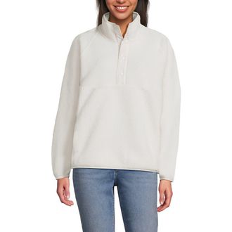 Lands End Unisex Snap Neck Fleece Pullover in Ivory Latte at Nordstrom, Size Xx-Large