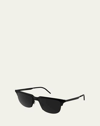 Saint Laurent Mens Half-Rim Rectangle Metal Sunglasses