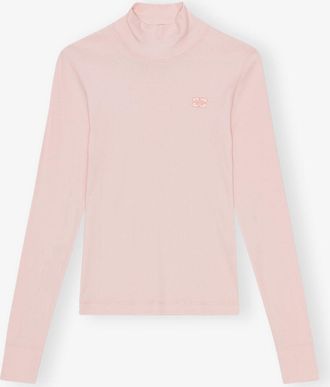 Ganni Pink Ribbed Long Sleeve T-Shirt in Chalk Pink Size Medium Womens