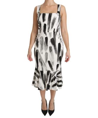 Dolce & Gabbana Womens White Black Printed Sheath Midi Viscose Dress - Multicolour - Size Medium