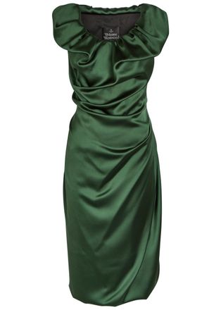 Vivienne Westwood Ginnie Amber Draped Satin Midi Dress - Green - 44 (UK12 / M)