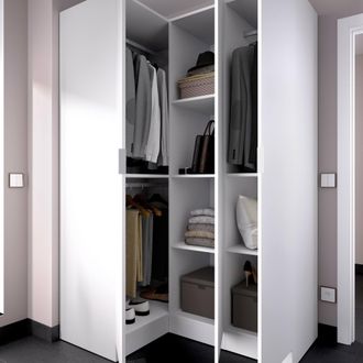 Dmora Armario Dhuar, Mueble De Esquina Para Dormitorio, Armario De Esquina Con 3 Puertas Batientes, 133x91h184 Cm, Blanco - Dmora