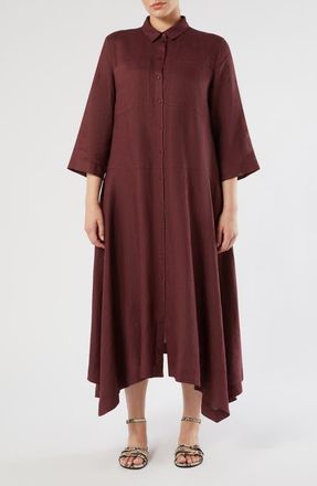 Marina Rinaldi Valpe Shark Bite Hem Linen Maxi Shirtdress in Bordeaux at Nordstrom, Size 12W
