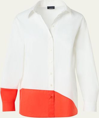 Akris Colorblock Patchwork Button-Down Blouse