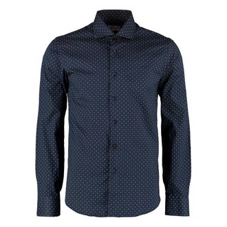 THE (ALPHABET) Gedrukt katoenen overhemd met afgeronde zoom - Heren - Casual Overhemden - Blauw - M - Katoen - Overhemden