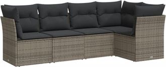 vidaXL Juego De Sof&aacute;s Jard&iacute;n Con Cojines 5 Pzas Rat&aacute;n Sint&eacute;tico Gris Vidaxl