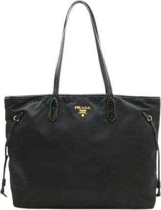 Prada Pre-owned Tote Bags, male, Black, Size: ONE SIZE Pre-owned Nylon Patent Leather Tote Bag