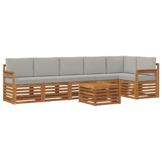 vidaXL Conjunto De Sof&aacute; Seccional Con Coj&iacute;n 7 Pcs Gris Natural Y Claro Vidaxl