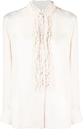 Jil Sander Shirt met ruches en lange mouwen - Dames - Overhemden - Beige - M - Overhemden