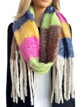 The Accessory Co. Tartan Scarf for Women - Oversized Checked Shawl Wrap, Rainbow Wool Scarf, Large Warm Winter Scarf, Chunky and Fluffy, Stylish Colour Block Design, Wo