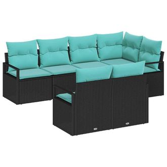 vidaXL Juego De Sof&aacute; 7 Pcs Negro Rat&aacute;n Sint&eacute;tico Vidaxl