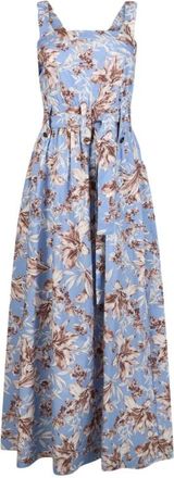 Liu Jo Kleedjes, Dames, Blauw, S, Katoen, Lange jurk van popeline