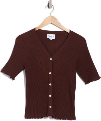 FRNCH Lisianne Short Sleeve Button Knit Sweater in Chocolat at Nordstrom Rack, Size Medium