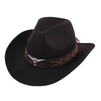 Generic Western Cowboy Hat for Men Women Faux Fur Felt Cowgirl Soft Cowgirl Outdoor Cowboy Hat with Wide Brim Brown
