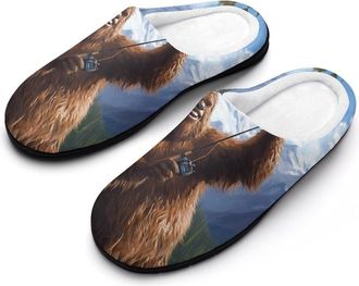 Generic Bigfoot Fishing Mens House Slippers Memory Foam Washable Cotton Slip on Home Shoes