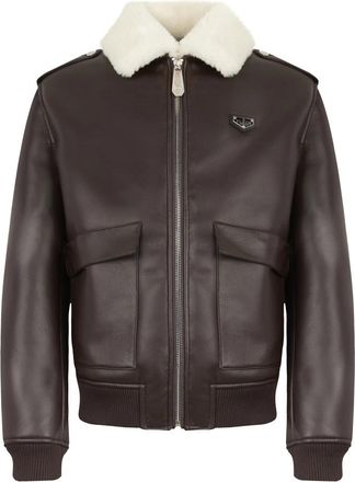 Philipp Plein Eco Shearling Aviator Jacket - Heren - Jassen - Bruin - XL - Polyester - Jassen