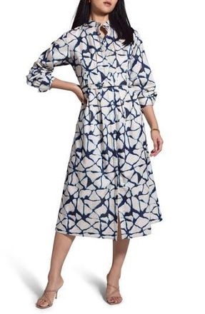 Nic+Zoe Fractured Print Long Sleeve Shirtdress in Blue Multi at Nordstrom Rack, Size Medium