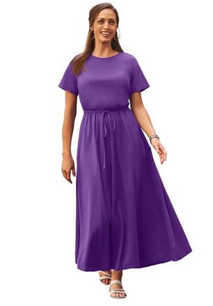 Jessica London Stretch Cotton Drawstring Maxi Dress in Purple Orchid at Nordstrom, Size Small