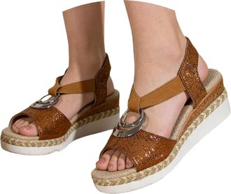 Generic Ladies Sandals Wedge Sandals for Women Espadrilles Orthopedic Platform Wedge Summer Shoes with Arch Support for Women Open Toe Ankle Strap Wide Fit Be