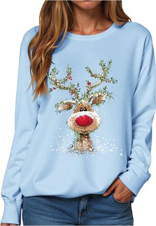 Generic Womens Christmas Sweatshirt Christmas Jumper Holiday Long Sleeve Tops Ladies Merry Tree Printed Top Long Sleeve Shirt Unisex Pullover Oversized Sweats