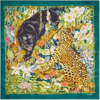Gucci Double Trouble Printed Silk Carr&eacute;, Green, Silk