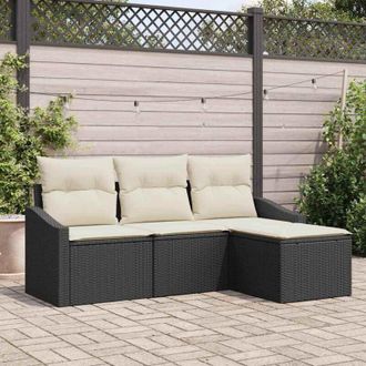 vidaXL Conjunto De Sof&aacute; De Jard&iacute;n 4 Pcs Negro Polirat&aacute;n Vidaxl