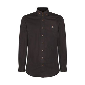 Vivienne Westwood Zwarte Orb Logo Katoenen Overhemd - Heren - Casual Overhemden - Zwart - L - Katoen - Overhemden