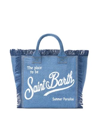 MC2 Saint Barth Oversized Denim Tote Bag with Frayed Edges