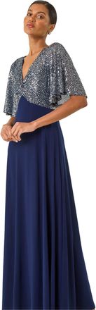 Roman Womens Sequin Flutter Sleeve Midi Dress - Navy - Size 12 UK