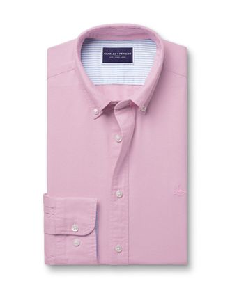 CHARLES TYRWHITT Stretch Washed Oxford Cotton Shirt - Pink Size Large by Charles Tyrwhitt