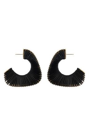 Panacea Leather Cord Wrapped Hoop Earrings in Black at Nordstrom