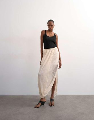 Topshop Gonna lunga drappeggiata a pieghe color avorio-Bianco