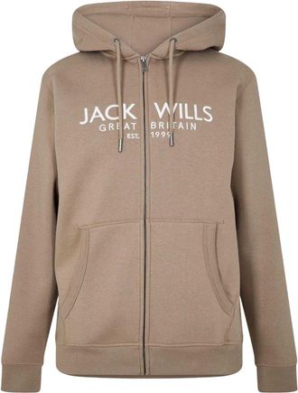 Jack Wills Heren Pinebrook hoodie met print en doorlopende ritssluiting (Leisteen)