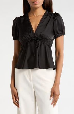 Wayf Puff Sleeve Peplum Top in Black at Nordstrom Rack, Size X-Small