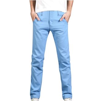 Generic Chinos Trousers Men Cotton Regular Fit Trouser with Pockets Elasticated Waist Drawstring Chino Pants Plain Colour Straight Leg Bottoms Fashion Mens Ca