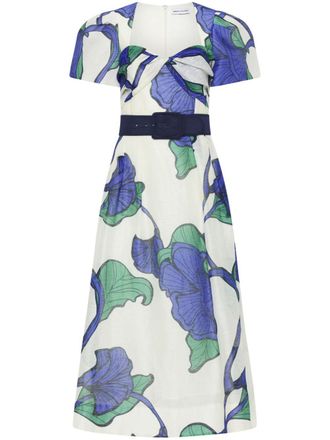 Rebecca Vallance floral-print belted midi dress - Neutrals