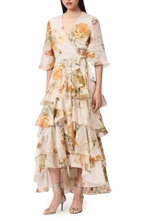 AllSaints Camellia Floral Print Wrap Dress in Haze White at Nordstrom, Size 10 Us