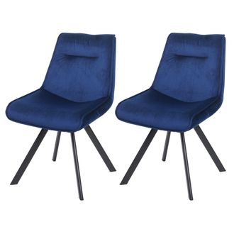 Hhg Hhg - Juego De 2 Silla De Comedor 597, Silla Tapizada Silla De Cocina Silla Reclinable, Metal Terciopelo, Azul