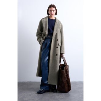 Topshop Longline Brushed Coat in Sage at Nordstrom, Size Small