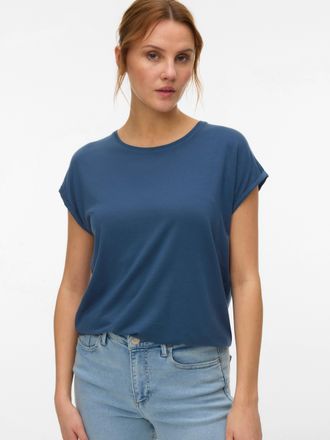 Vero Moda Rundhalsshirt VERO MODA VMAVA PLAIN SS TOP GAJRS NOOS, Damen, Gr. XS, schwarz denim, Jersey, Obermaterial: 95% Lyocell, 5% Elasthan, unifarben, regula