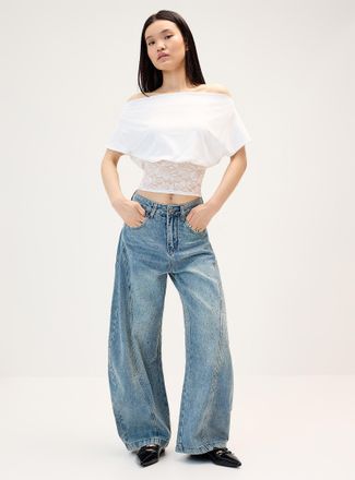 Twik Womens Rhinestone barrel-leg jean