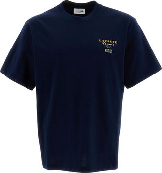 Lacoste T-shirt in jersey con stampa tennis e dettagli ricamati - - Tops - Uomo - Blu - 2XL