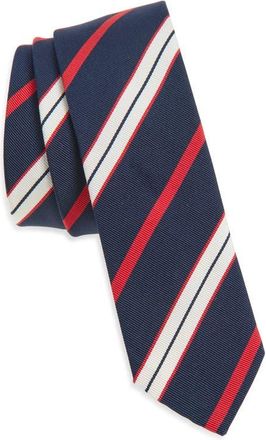 Thom Browne Variegated Rep Stripe Silk & Cotton Tie in Red White Blue White at Nordstrom