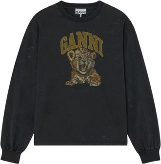 Ganni Future Jersey Longsleeve Tiger - Dames - Longsleeves - Grijs - S - Katoen - Tops