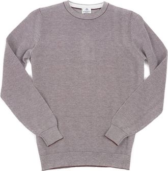 LUIGI BORRELLI NAPOLI Mens Knit Cotton Sweater In Chocolate Brown And White Pique
