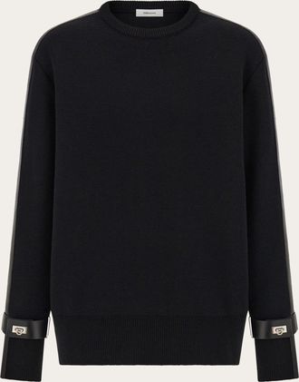 Ferragamo Women Pure wool sweater with leather details Black